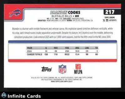 2025 Topps Chrome BRANDIN COOKS Prism Refractor #217 Buffalo Bills - Football Card Single