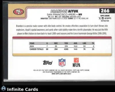 2025 Topps Chrome BRANDON AIYUK #266 Refractor San Francisco 49ers - Football Card Single