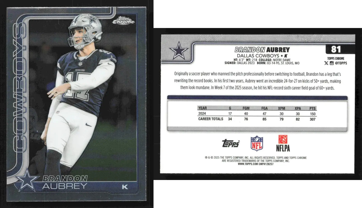2025 Topps Chrome BRANDON AUBREY #81 Dallas Cowboys - Football Card Single