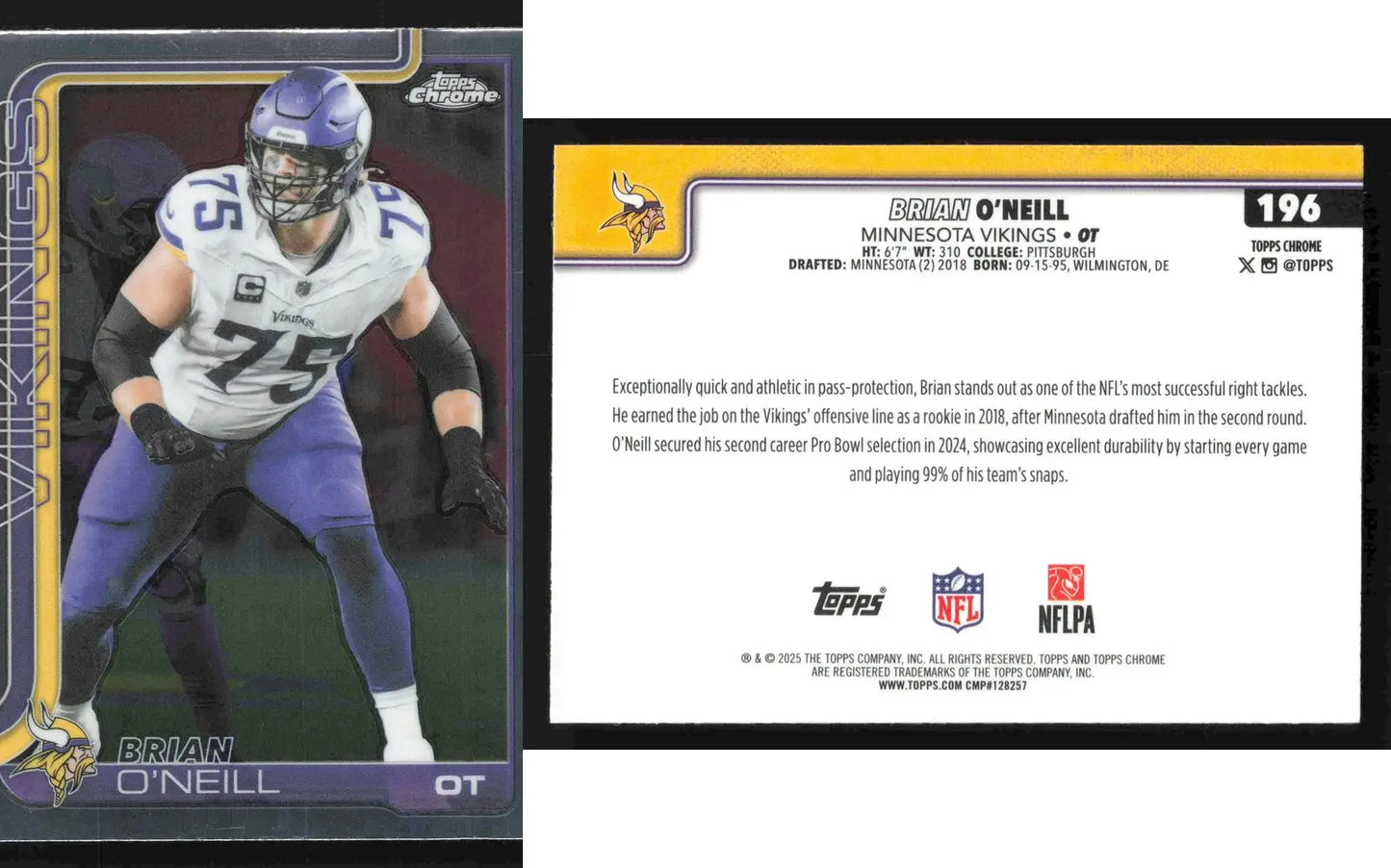 2025 Topps Chrome BRIAN O’NEILL #196 Minnesota Vikings - Football Card Single