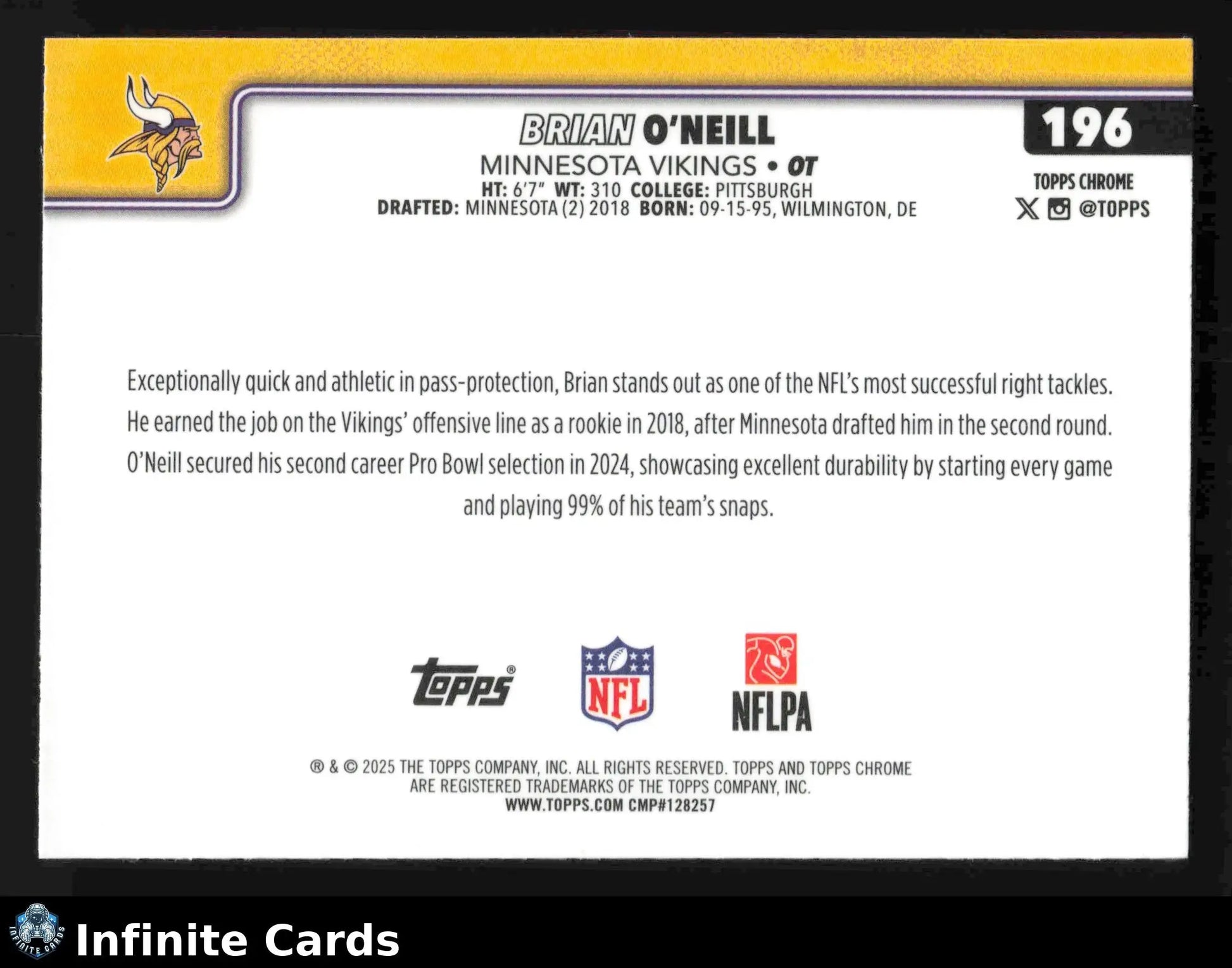 2025 Topps Chrome BRIAN O’NEILL #196 Minnesota Vikings - Football Card Single