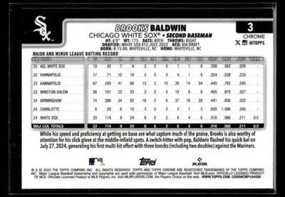 2025 Topps Chrome Brooks Baldwin #3 RC Chicago White Sox