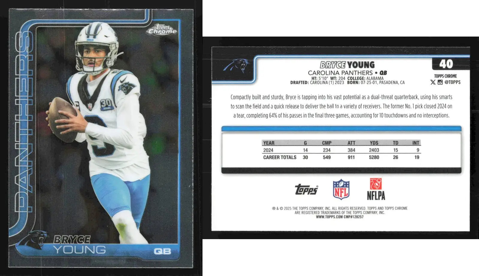 2025 Topps Chrome BRYCE YOUNG #40 Carolina Panthers - Football Card Single