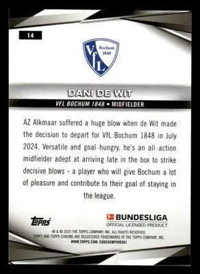 2025 Topps Chrome Bundesliga #14 Dani De Wit Pulsar Refractor - Soccer Card Single