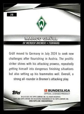 2025 Topps Chrome Bundesliga #20 Marco Grull - Soccer Card Single