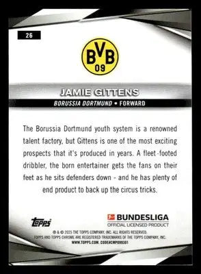 2025 Topps Chrome Bundesliga #26 Jamie Gittens - Soccer Card Single