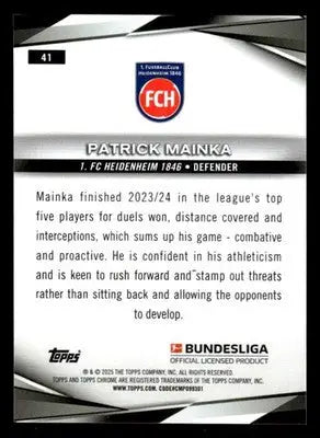2025 Topps Chrome Bundesliga #41 Patrick Mainka - Soccer Card Single