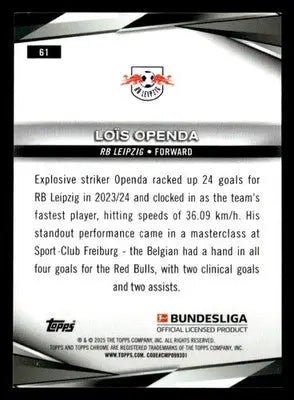 2025 Topps Chrome Bundesliga #61 Lois Openda - Soccer Card Single