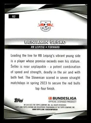 2025 Topps Chrome Bundesliga #62 Benjamin Sesko - Soccer Card Single