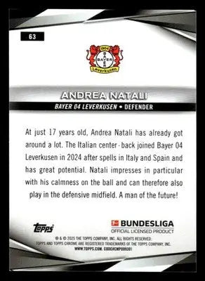 2025 Topps Chrome Bundesliga #63 Andrea Natali - Soccer Card Single