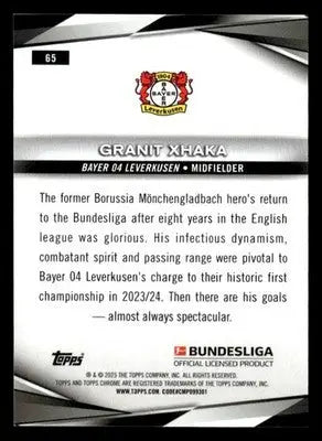 2025 Topps Chrome Bundesliga #65 Granit Xhaka - Soccer Card Single