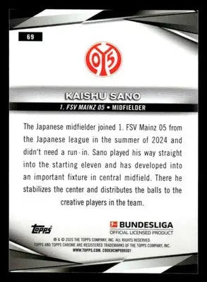 2025 Topps Chrome Bundesliga #69 Kaishu Sano - Soccer Card Single