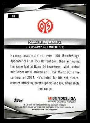 2025 Topps Chrome Bundesliga #70 Nadiem Amiri - Soccer Card Single
