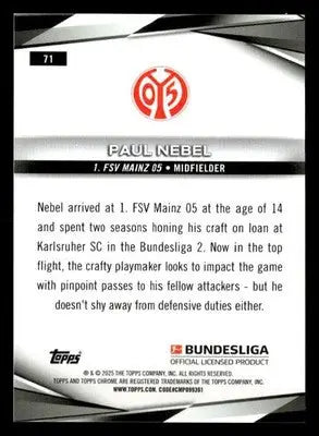 2025 Topps Chrome Bundesliga #71 Paul Nebel - Soccer Card Single