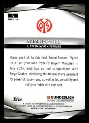 2025 Topps Chrome Bundesliga #72 Armindo Sieb Refractor - Soccer Card Single