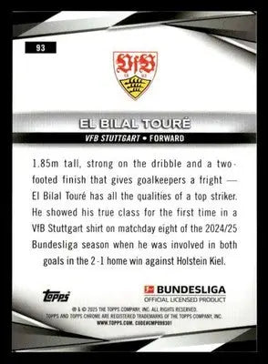2025 Topps Chrome Bundesliga #93 El Bilal Toure - Soccer Card Single