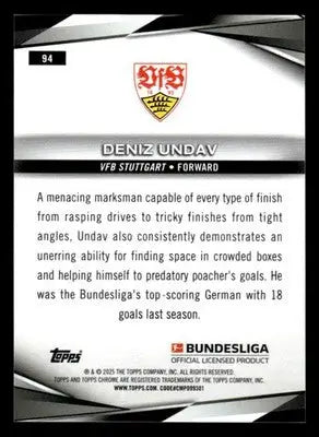 2025 Topps Chrome Bundesliga #94 Deniz Undav - Soccer Card Single