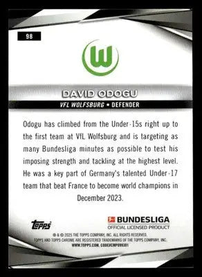 2025 Topps Chrome Bundesliga #98 David Odogu - Soccer Card Single