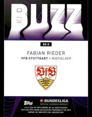 2025 Topps Chrome Bundesliga #BU-8 Fabian Rieder Buzz - Soccer Card Single