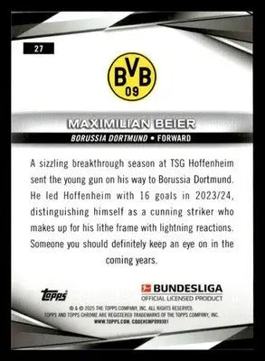 2025 Topps Chrome Bundesliga Maximilian Beier - Soccer Card Single