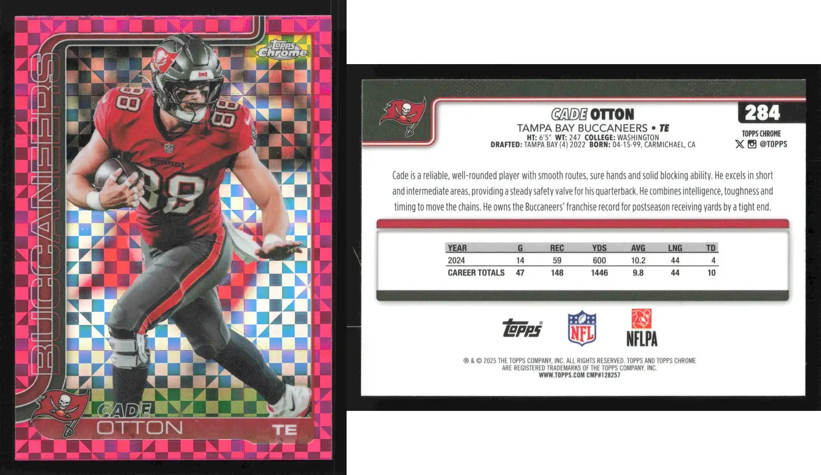 2025 Topps Chrome CADE OTTON #284 Hot Pink X-Fractor Tampa Bay Buccaneers - Football Card Single