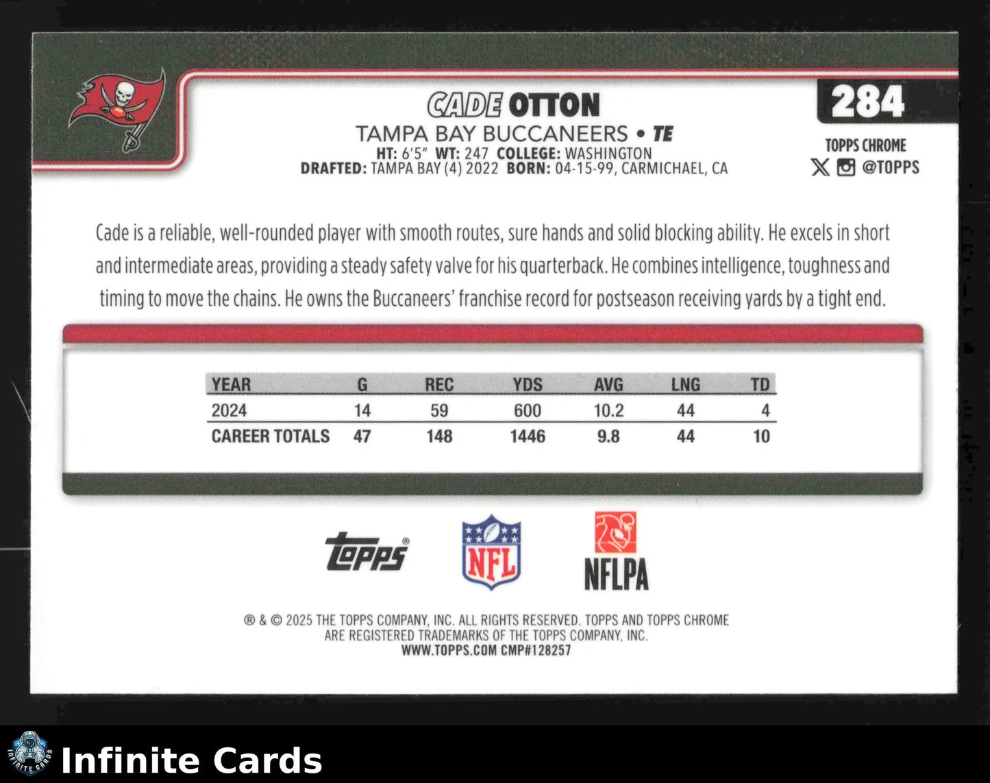 2025 Topps Chrome CADE OTTON #284 Hot Pink X-Fractor Tampa Bay Buccaneers - Football Card Single