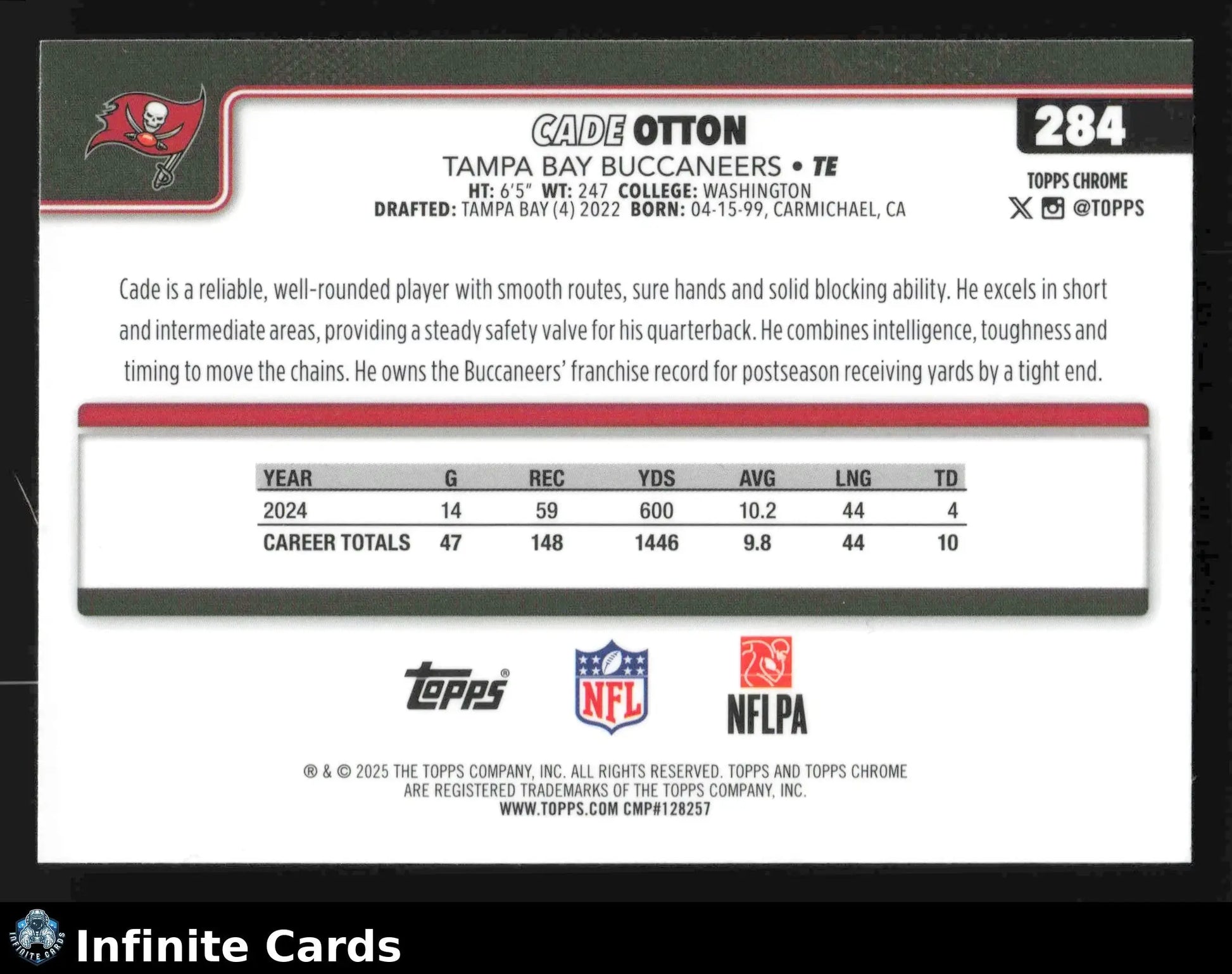 2025 Topps Chrome CADE OTTON #284 Hot Pink X-Fractor Tampa Bay Buccaneers - Football Card Single