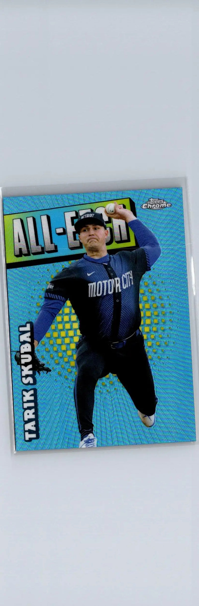 Collectible Tarik Skubal baseball card from 2025 Topps Chrome featuring Skubal Chrome all-etch