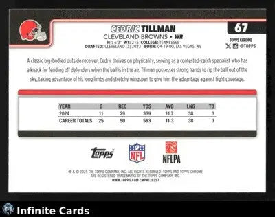 2025 Topps Chrome CEDRIC TILLMAN #67 Hot Pink X-Fractor Cleveland Browns - Football Card Single