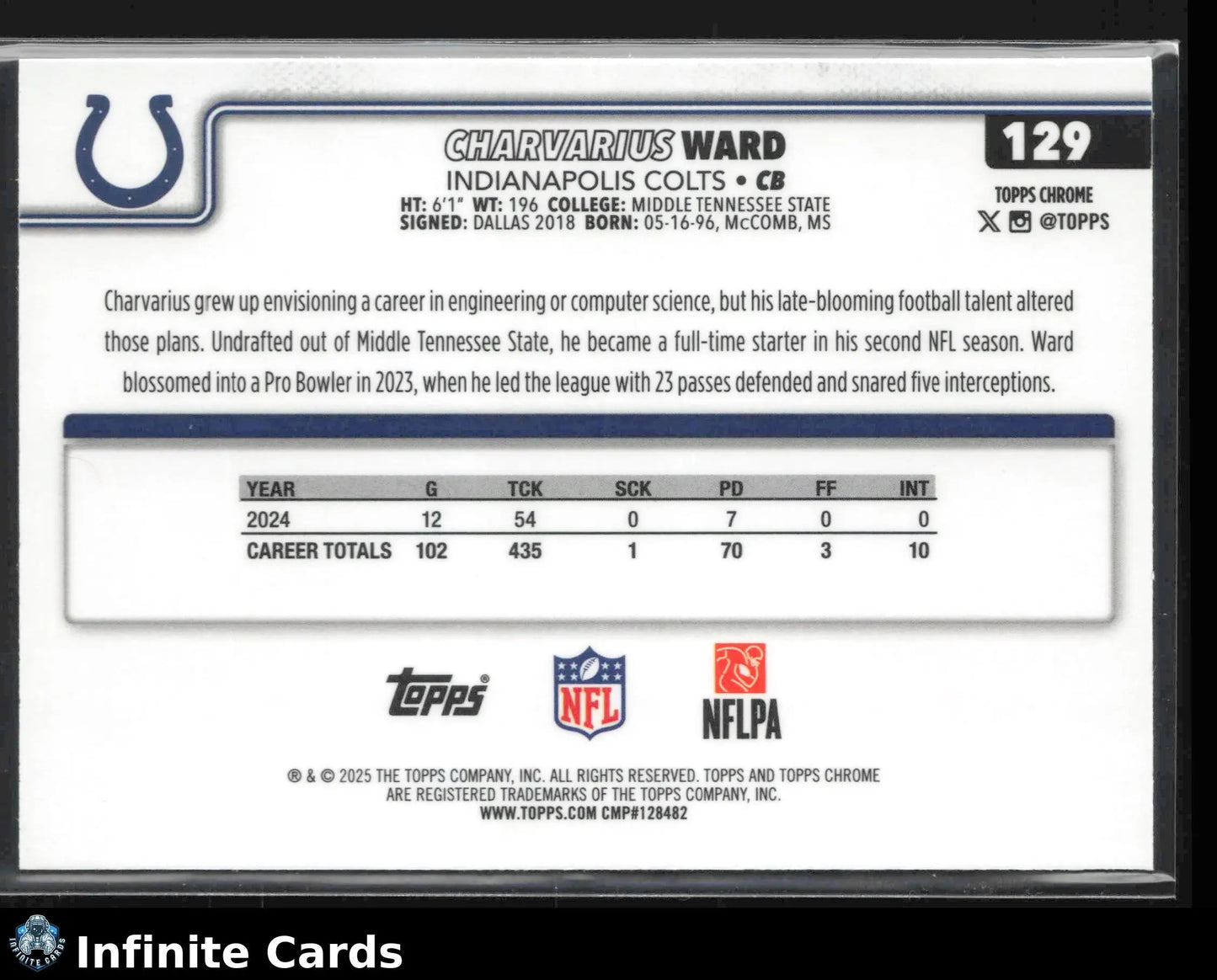 2025 Topps Chrome CHARVARIUS WARD #129 Lightboard Logo Refractor Colts - Football Card Single