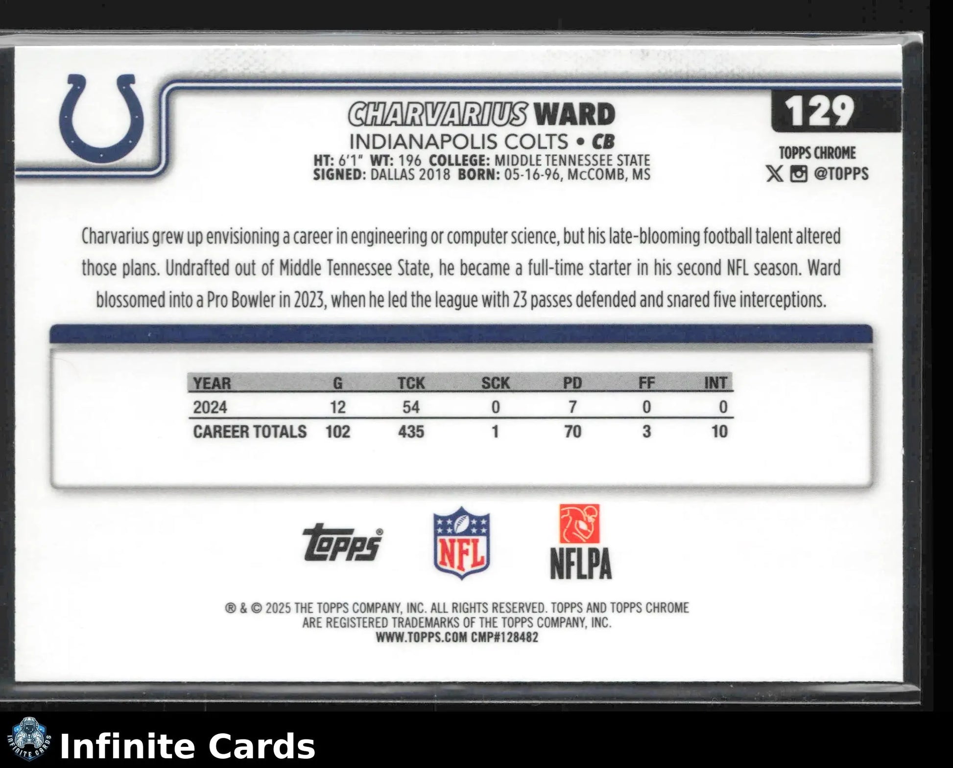 2025 Topps Chrome CHARVARIUS WARD #129 Lightboard Logo Refractor Colts - Football Card Single