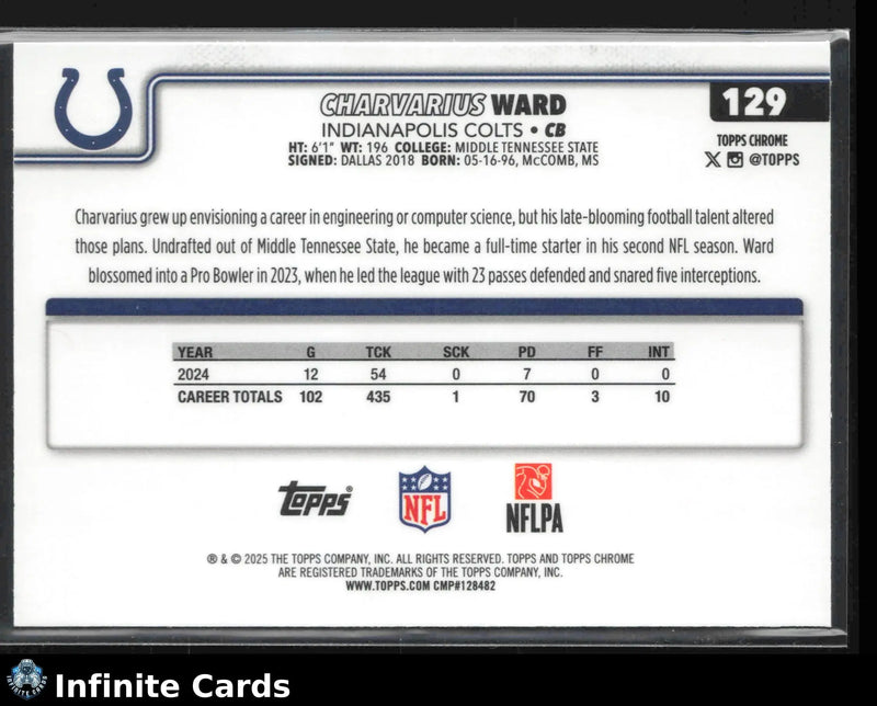 2025 Topps Chrome CHARVARIUS WARD #129 Lightboard Logo Refractor Colts - Football Card Single