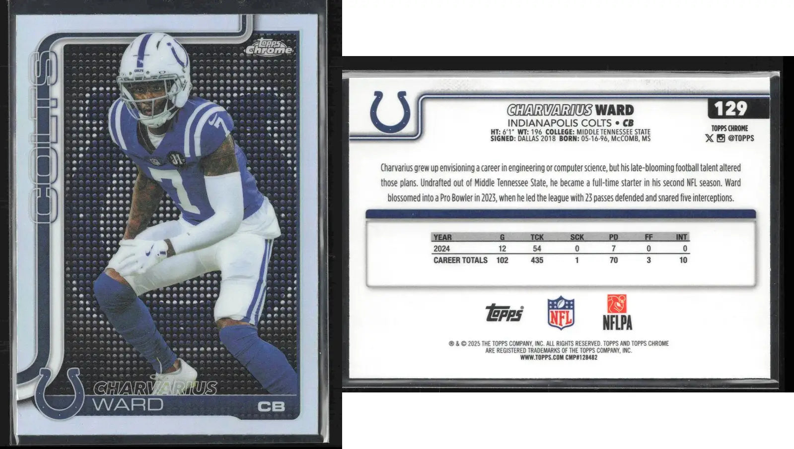 2025 Topps Chrome CHARVARIUS WARD #129 Lightboard Logo Refractor Colts - Football Card Single