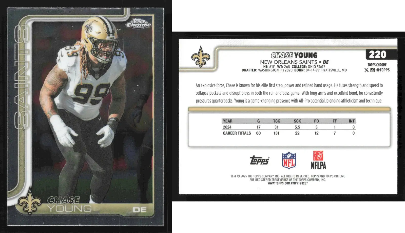 2025 Topps Chrome CHASE YOUNG #220 New Orleans Saints - Football Card Single
