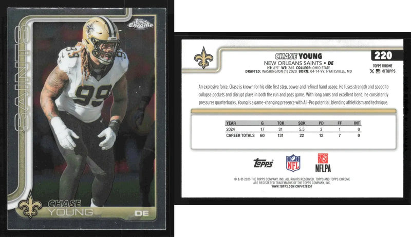 2025 Topps Chrome CHASE YOUNG #220 New Orleans Saints - Football Card Single