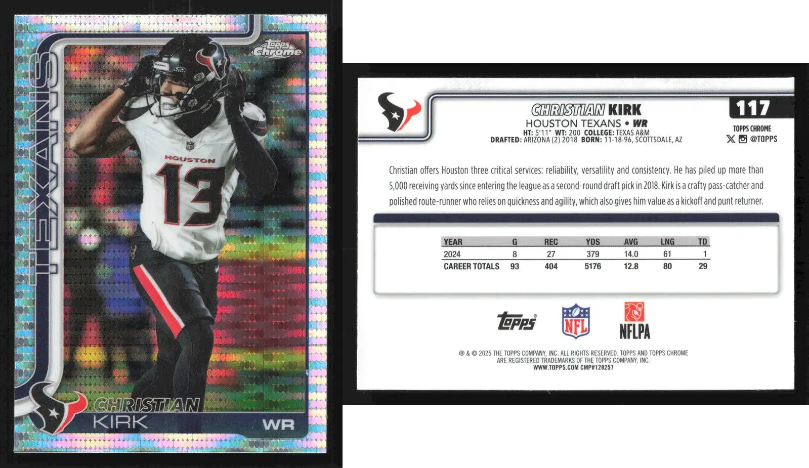 2025 Topps Chrome CHRISTIAN KIRK #117 Pulsar Houston Texans - Football Card Single