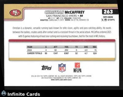 2025 Topps Chrome CHRISTIAN MCCAFFREY #263 Chrome San Francisco 49ers - Football Card Single