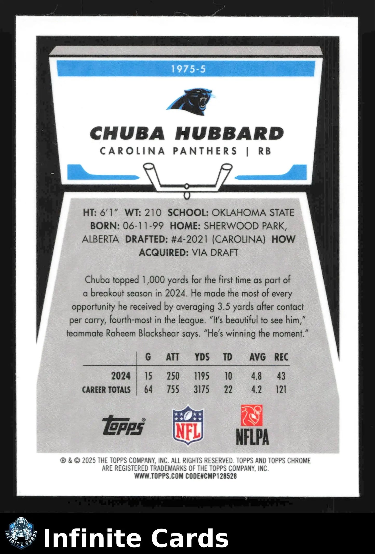 2025 Topps Chrome CHUBA HUBBARD #1975-5 1975 (50th Anniversary) X-Fractor - Football Card Single
