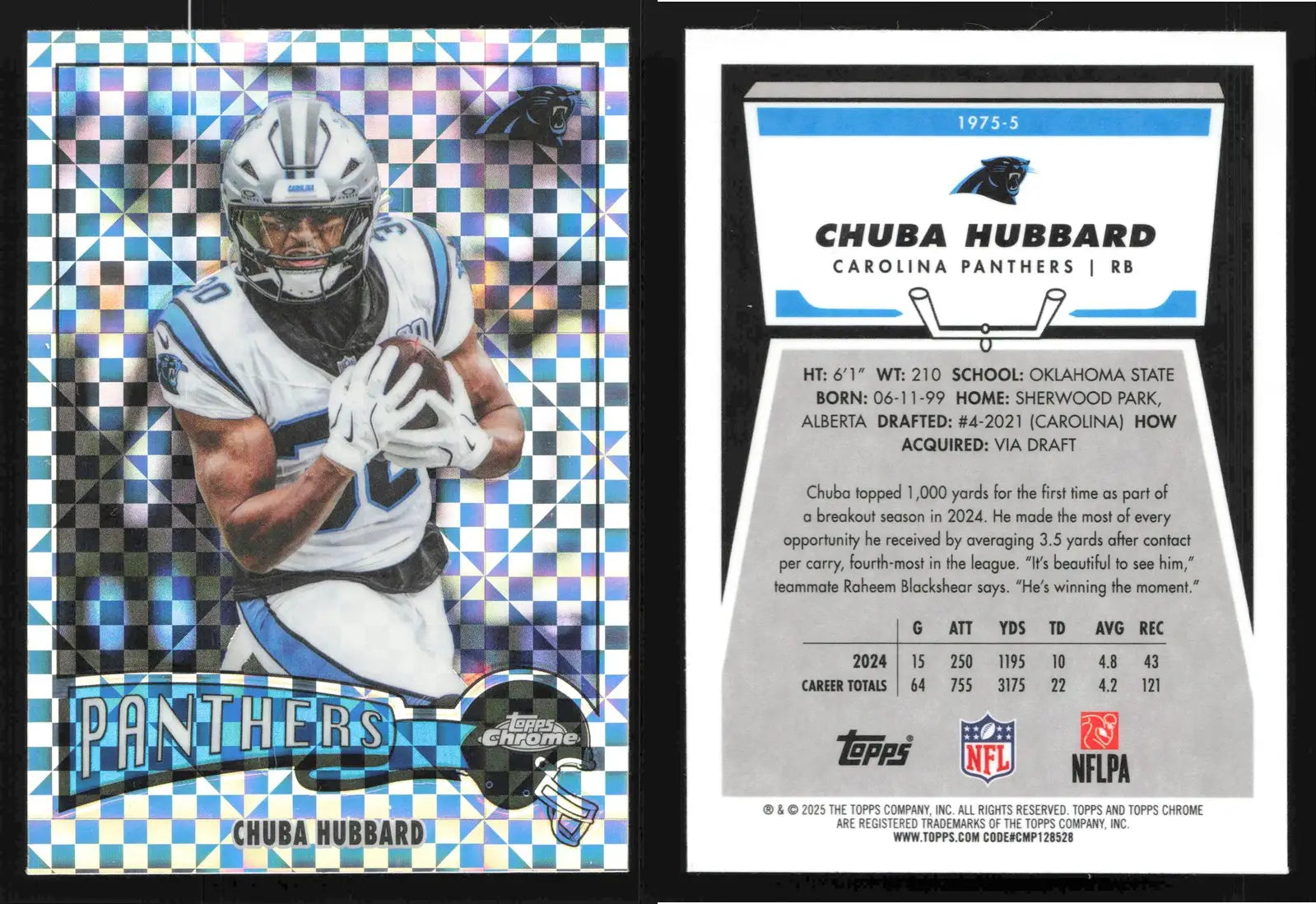 2025 Topps Chrome CHUBA HUBBARD #1975-5 1975 (50th Anniversary) X-Fractor - Football Card Single