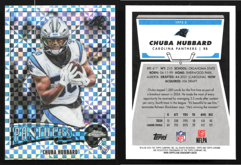 2025 Topps Chrome CHUBA HUBBARD #1975-5 1975 (50th Anniversary) X-Fractor - Football Card Single