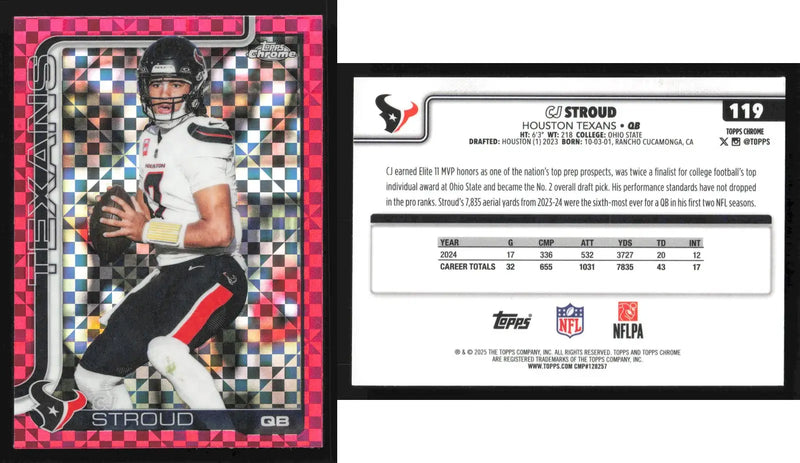 2025 Topps Chrome CJ STROUD #119 Hot Pink X-Fractor Houston Texans - Football Card Single