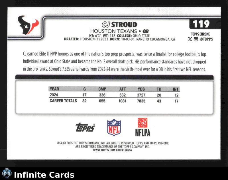2025 Topps Chrome CJ STROUD #119 Houston Texans - Football Card Single