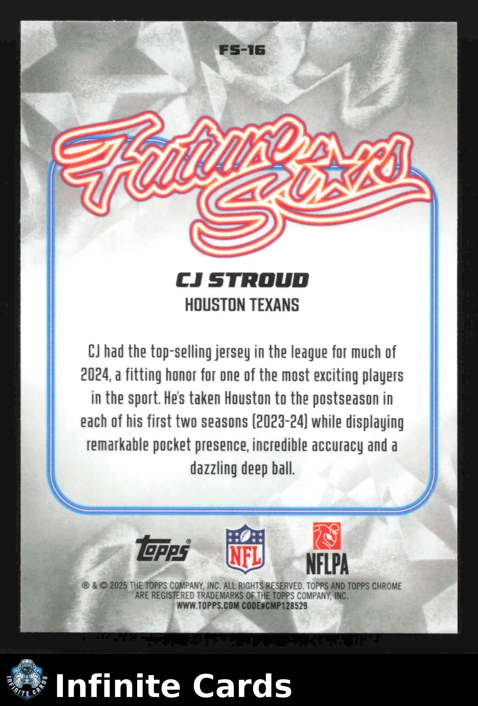 2025 Topps Chrome CJ STROUD #FS-16 Future Stars Houston Texans - Football Card Single