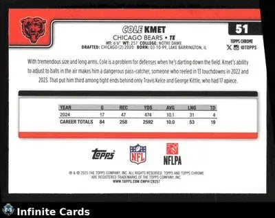 2025 Topps Chrome COLE KMET #51 Chicago Bears - Football Card Single