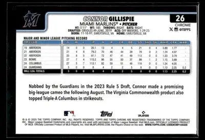 2025 Topps Chrome Connor Gillispie #26 RC Miami Marlins