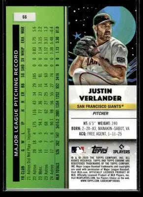 2025 Topps Chrome Cosmic Justin Verlander #66 San Francisco Giants