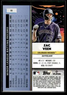 2025 Topps Chrome Cosmic Zac Veen #93 RC Colorado Rockies - Baseball Card Single