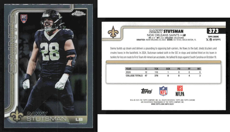 2025 Topps Chrome DANNY STUTSMAN #373 New Orleans Saints RC - Football Card Single