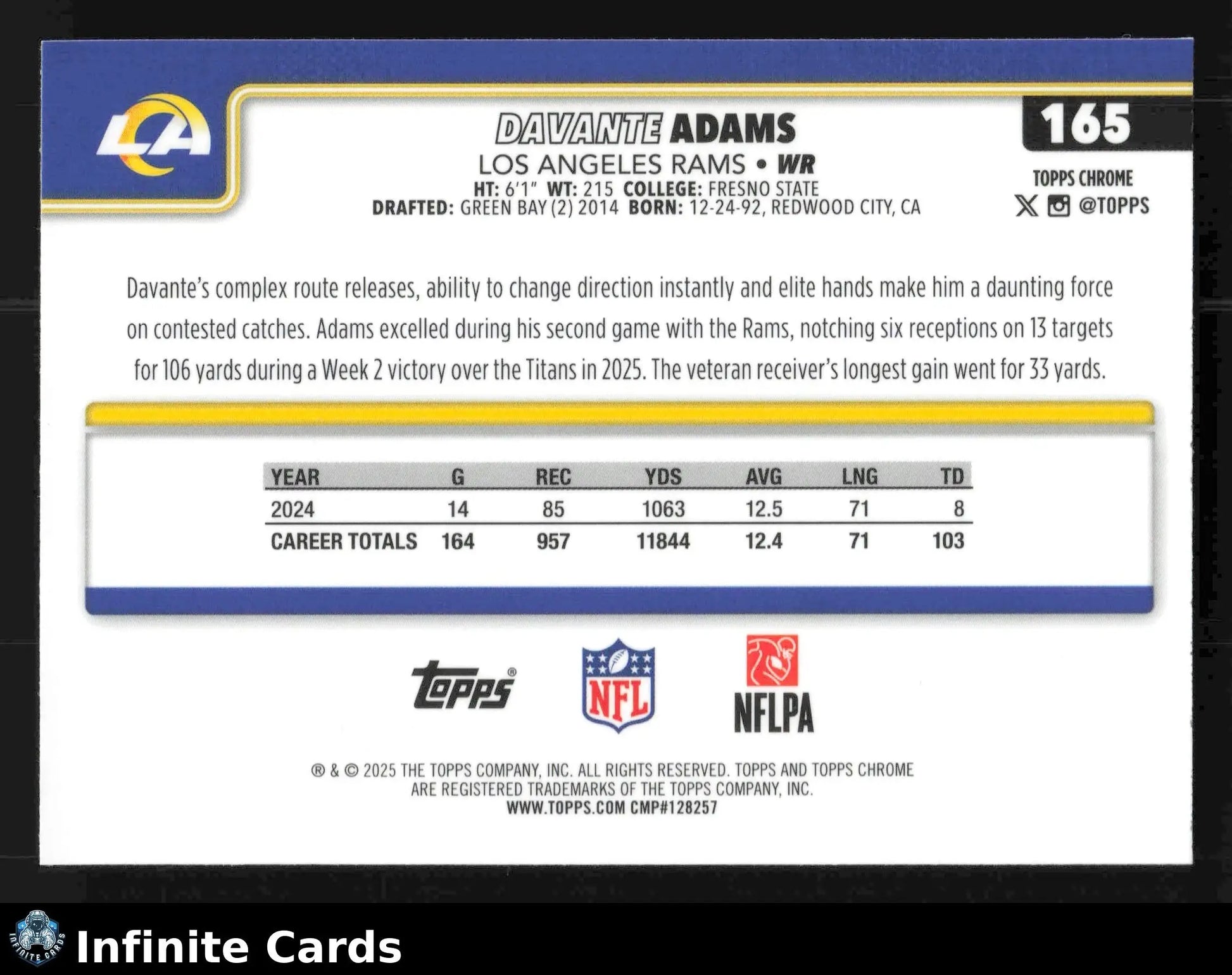 2025 Topps Chrome DAVANTE ADAMS #165 Los Angeles Rams - Football Card Single