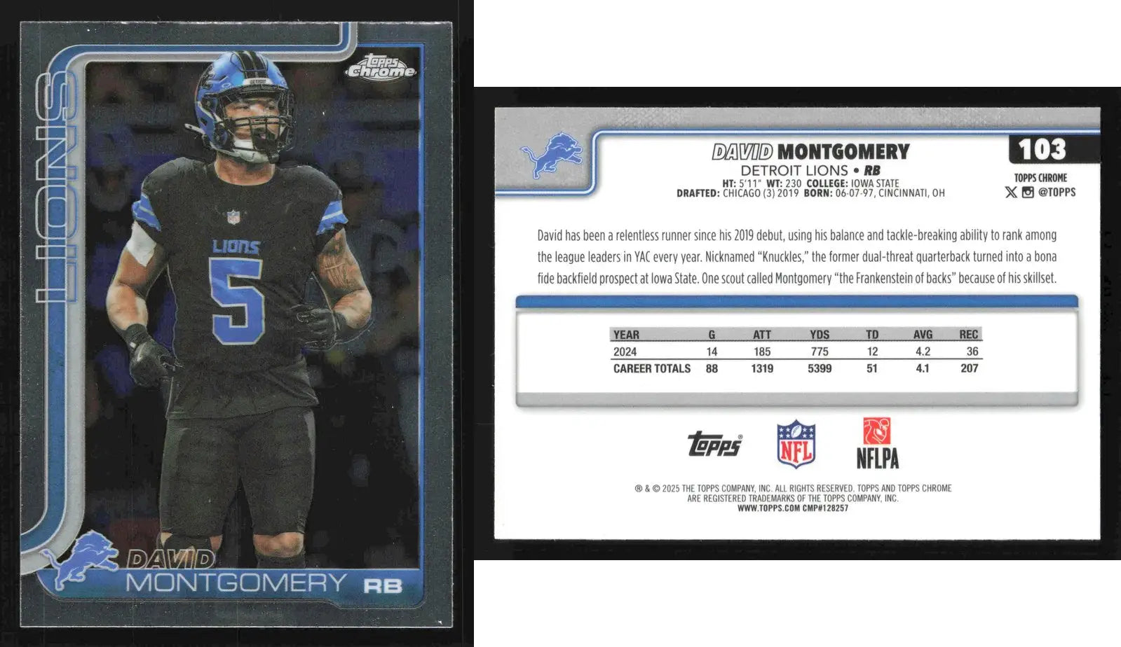 2025 Topps Chrome DAVID MONTGOMERY #103 Detroit Lions - Football Card Single